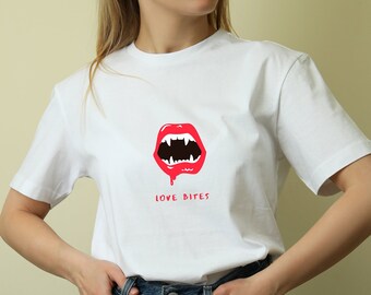 Halloween Graphic TShirt ,  Gothic Vampire Tee , Classic Horror Shirt , Spooky Shirt , Vampire Bite Shirt