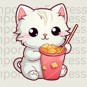 かわいい猫の印刷可能なステッカー、ジュースを飲む猫、動物ステッカー、携帯電話、ラップトップ、バックパック用の DYI ステッカー、即時ダウンロード