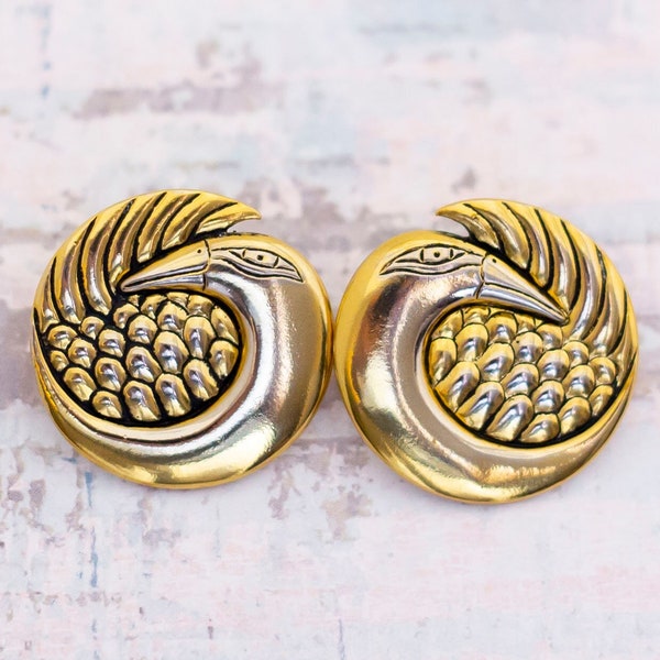 Vintage Intricate Bird Gold Tone Earrings by Laurel Burch - BB8