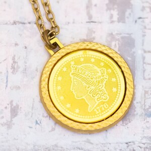 24 inch, vintage ronde hanger Lady Cameo Coin Gold Tone ketting - BB24