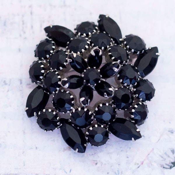 Vintage Gothic Black Faux Gems Art Deco Brooch - BB3