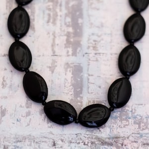 24 inch, Vintage Black Oval Beads Gothic Beaded Necklace - BB28