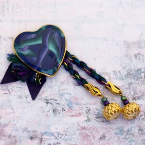 Vintage Admiral Blue Ceramic Heart Tassel Brooch - BB18