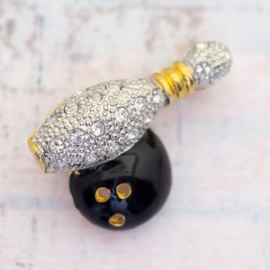 Vintage Bowling Symbol Sports Rhinestones Brooch - BB4