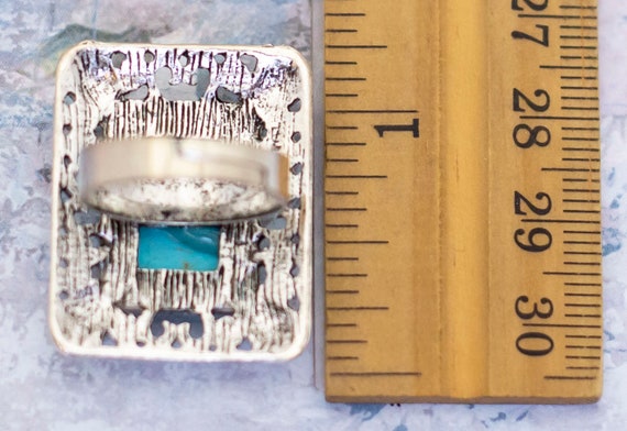 Vintage Silver Tone Geometric Rectangular Blue Ad… - image 3