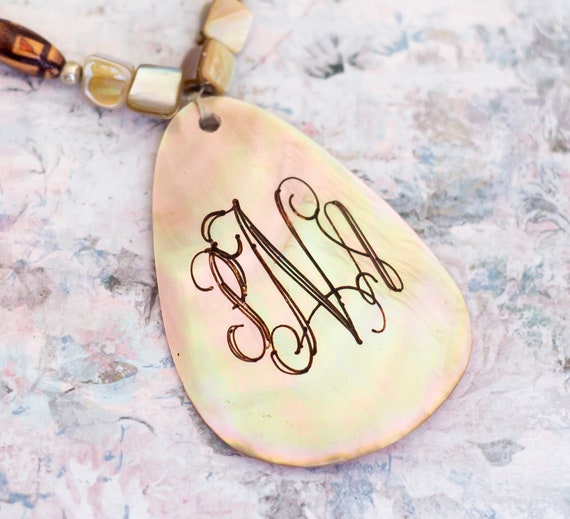 Vintage PNA Mother of Pearl Monogram Pendant Eleg… - image 1