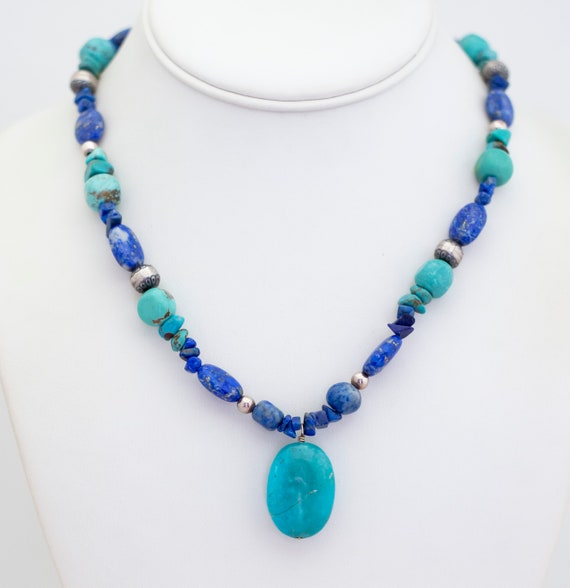 Vintage Turquoise Stone Beaded Necklace 18 Inch -… - image 2
