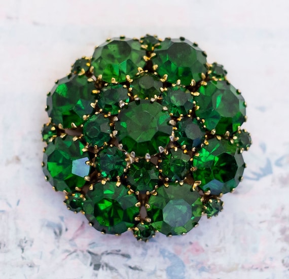 Vintage Art Deco Faux Gem Floral Rhinestones Broo… - image 1