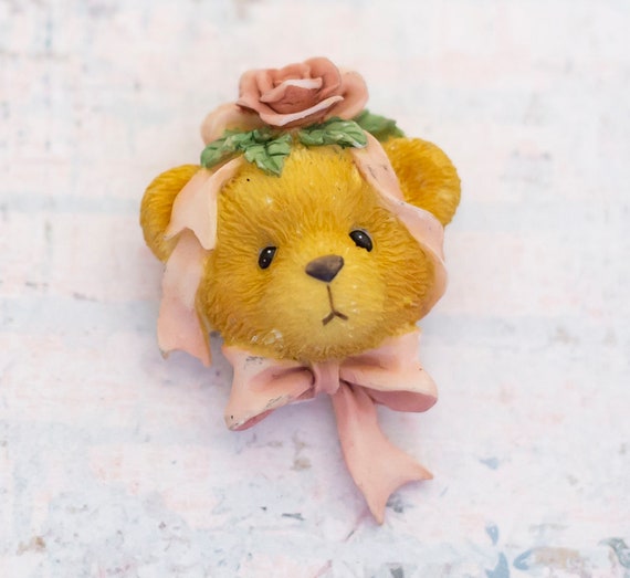 Vintage Adorable Rose Teddy Bear Kids Brooch - BB… - image 1