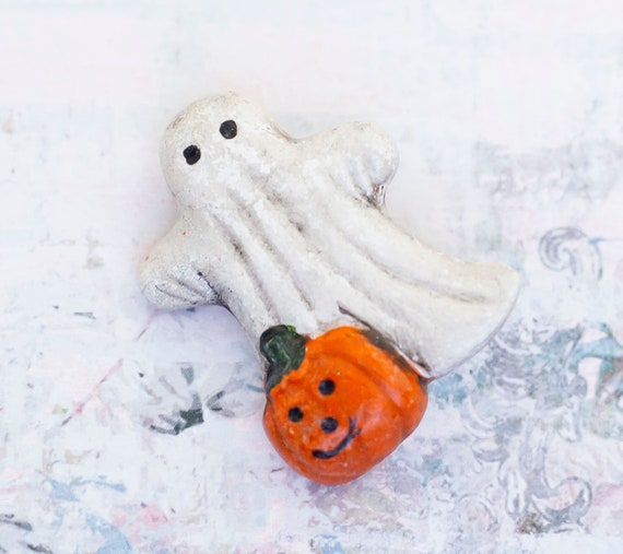 Vintage Ghost Pumpkin Halloween Brooch - BB12 - image 1