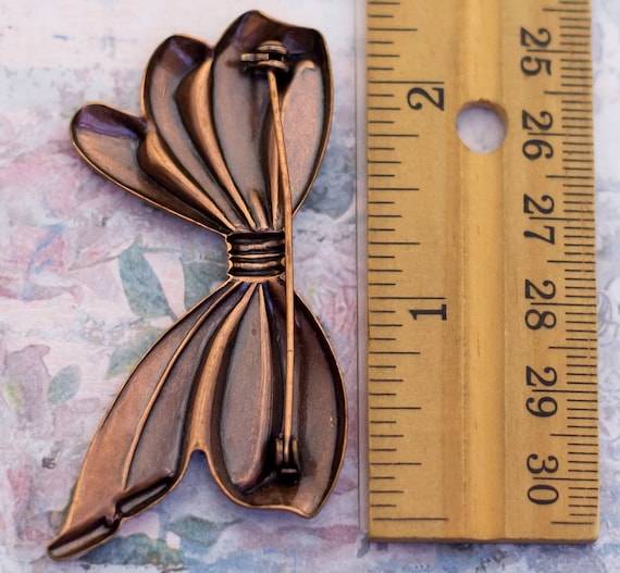 Vintage Bronze Tone Elegant Ribbon Brooch - BB6 - image 2