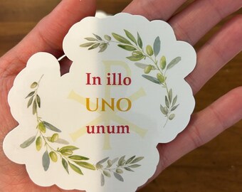 Catholic Olive Wreath Sticker: Latin Quote, Christian Unity