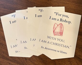 St. Augustine Quote Laminated Catholic Sticker: Bishop Mitre Design