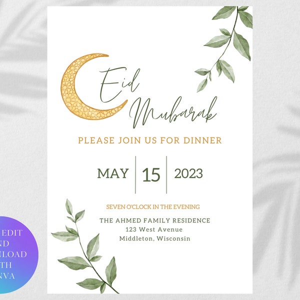 Eid Mubarak | Eid Invitation | Iftar Invitation | Editable Template | Canva Digital Invitation | Eid Dinner Party
