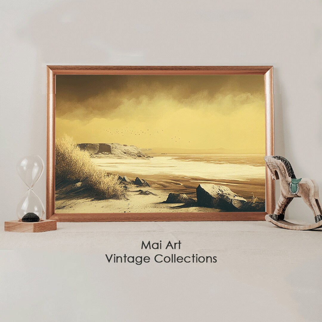 Vintage Beach Wall Art Watercolor Painting Wall Decor Etsy