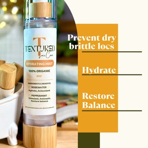 Rosewater hydrating spray/mist for microlocs, sisterlocks, locs hair care and loose hair. Prevent dandruff, nourish, moisturize.