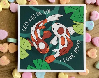 Let’s Not Be Koi - Fish Animal Art Print - Kawaii Illustration - Bordered Giclée Square Print