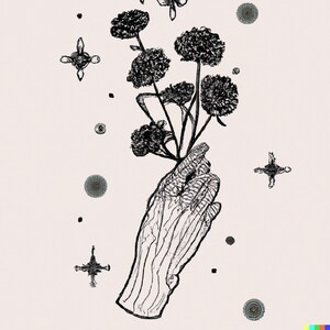 Minimalist Hand Holding Flowers - AI Generated