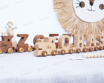 Personalized Name With Train, Wooden Train Set, Wooden Toys, Birthday Gifts,Toddler Gifts, Baby Boy, Newborn Remembrance Gifts,Nursery decor