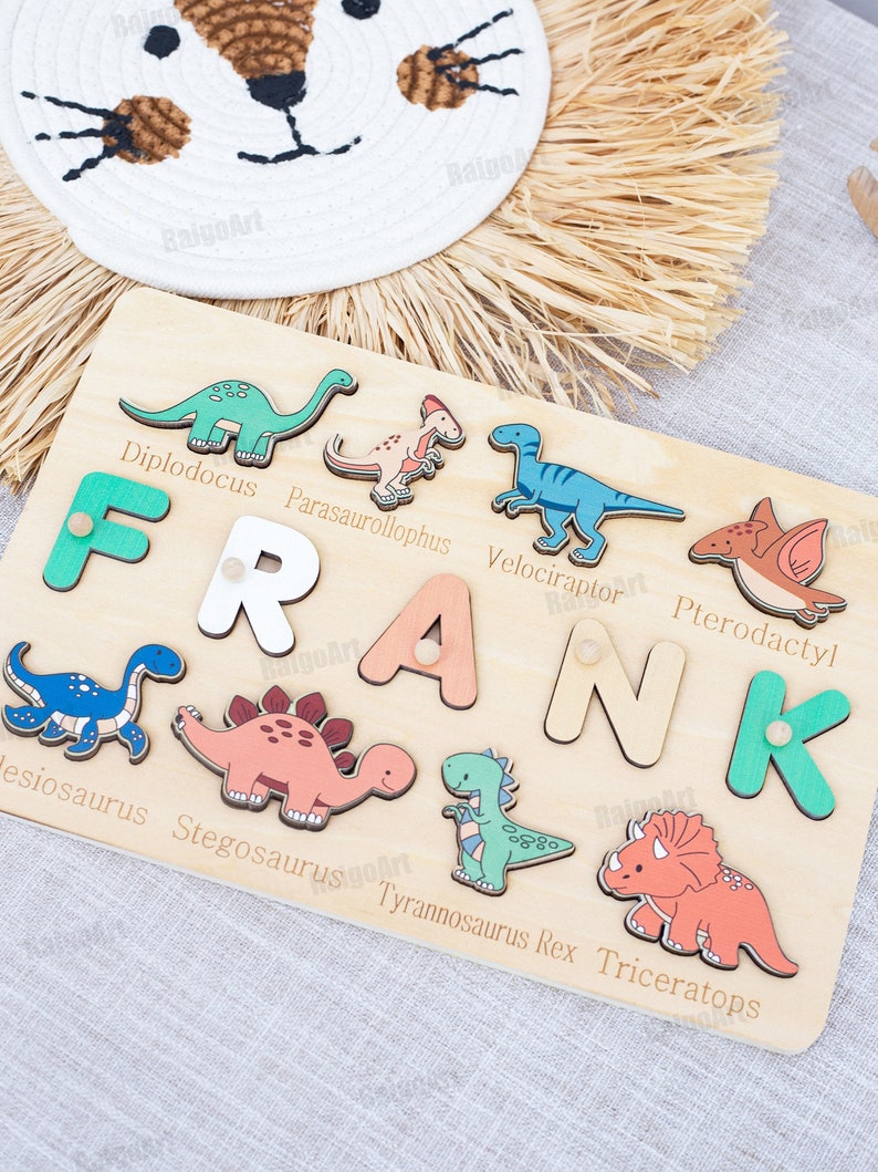 Dinosaur Baby name puzzle-Personalized puzzle-Baby Name Puzzle-Gifts For Kids-Dino Baby Shower-gift for baby-Christmas gift-1th Birthday image 5