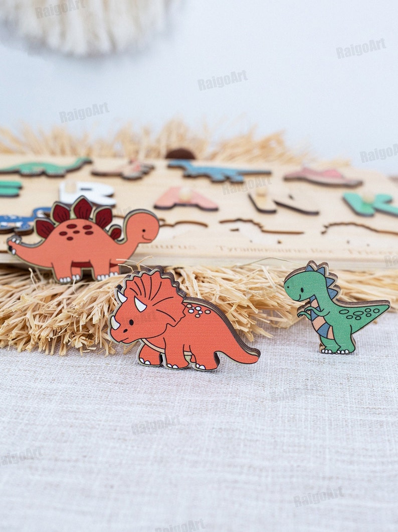 Dinosaur Baby name puzzle-Personalized puzzle-Baby Name Puzzle-Gifts For Kids-Dino Baby Shower-gift for baby-Christmas gift-1th Birthday image 3