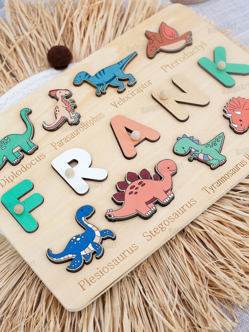 Dinosaur Baby name puzzle-Personalized puzzle-Baby Name Puzzle-Gifts For Kids-Dino Baby Shower-gift for baby-Christmas gift-1th Birthday image 2