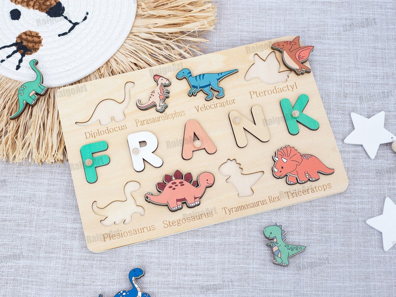 Dinosaur Baby name puzzle-Personalized puzzle-Baby Name Puzzle-Gifts For Kids-Dino Baby Shower-gift for baby-Christmas gift-1th Birthday image 1