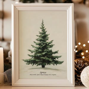 Impresión de árbol de Navidad vintage / Arte de pared con abeto de granja de invierno / Impresión navideña rústica pintada / Póster de decoración del hogar estilo cottagecore
