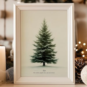 Vintage Christmas Tree Decor Print | Winter Farmhouse Fir Tree Wall Art | Rustic Painted Holiday Print | Cottagecore Home Decoration Poster