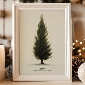Vintage Christmas Tree Print | Winter Farmhouse Cypress Tree Wall Art | Rustic Painted Holiday Print | Cottagecore Home Decoration Poster