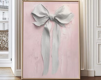 White Coquett Bow Impasto Paint, Valentine Bow Wall Art, Cottagecore Decor Gift, Vintage Girly Romantic Artwork, Preppy Home Wall Prints