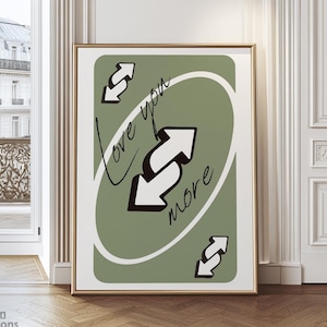 Art mural Love You More, impression de cartes à jouer rétro tendance, affiche vert sauge, citation BCBG, cadeau romantique déco, art numérique pour appartement girly