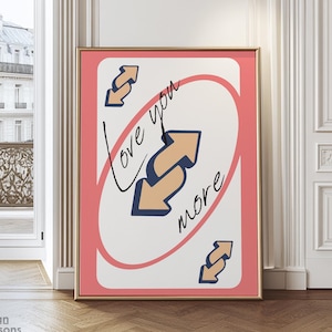 Arte murale "Ti amo di più", stampa di carte da gioco retrò alla moda, poster rosa pastello, decorazione con citazione preppy, regalo romantico, arte digitale per appartamento femminile
