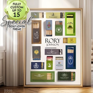 Personalized Elegant Matchbox Print, Custom Golf Lover Gift, Retro Green Wall Art, Large Matchbox Decor for Him or Her, Trendy Matchbox Gift