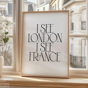 I See London I See France Printable, Funny Bathroom Wall Art, Black and White Powder Room Decor, Minimalist Bathroom Print, Instant Download