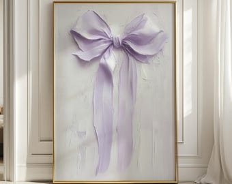 Lavander Coquett Bow Impasto Paint, Valentine Bow Wall Art, Cottagecore Decor Gift, Vintage Girly Romantic Artwork, Preppy Home Wall Prints