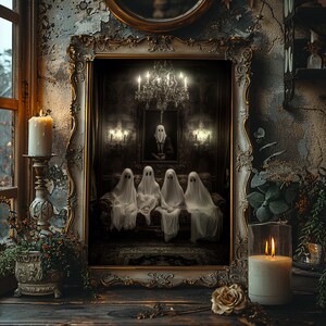 Osdfem Vintage Halloween Wall Art, Victorian House Print Painting Gothic Wall Art Halloween Poster Room Wall Dark Academia Moody Pictures Wall Decor B