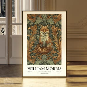 William Morris Wild Animal Wall Art, Fox Art Print, Vintage Country Botanical Gift For Her, Textiles Art Nouveau Decor Digital Download