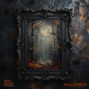 Arte de pared de luna llena, impresión de bosque oscuro de Halloween, decoración de brujas de otoño, póster de otoño espeluznante, arte de luna mística, decoración gótica del hogar de luna llena
