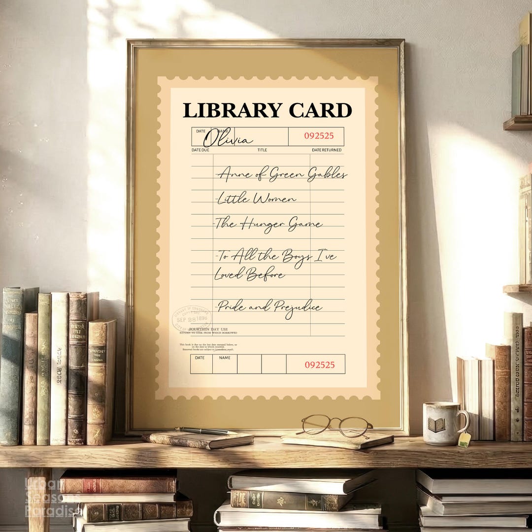 Personalized Vintage Library Card Wall Art – Custom Name, Date ...