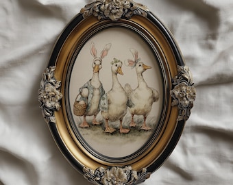 Kunst aan de muur grappige gans, illustratie paashaas gans, vintage neutraal boerderijdecor, grillige dierenprint lente
