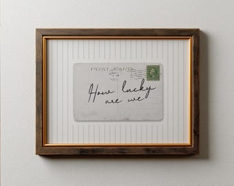 Arte de pared "Qué suerte tenemos", impresión retro minimalista a rayas, decoración con carta de amor para San Valentín, póster con cita romántica, arte clásico y moderno para el hogar.