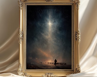 Impresión de belén en acuarela: Decoración navideña cristiana vintage (descarga digital)