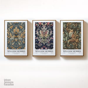 William Morris Wild Animal Wall Art Set of 3, Vintage Animal Prints, Nature-Inspired Home Decor, Botanical Art, Classic Wildlife Art Poster