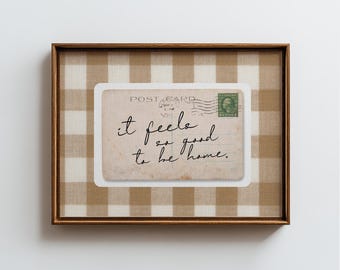 Arte de pared "Es tan agradable estar en casa", estampado de cuadros vichy retro, decoración con carta de amor de San Valentín, póster con cita romántica, arte clásico y moderno para el hogar.