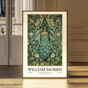 William Morris Wild Animal Wall Art, Peacock Art Print, Vintage Country Botanical Gift For Her, Textiles Art Nouveau Decor Digital Download