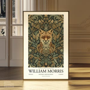 William Morris Wild Animal Wall Art, Fox Art Print, Vintage Country Botanical Gift For Her, Textiles Art Nouveau Decor Digital Download