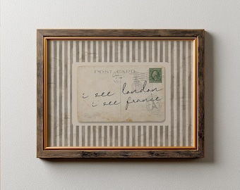 I See London I See France Wall Art, Funny Bathroom Print, Retro Striped Postcard Decor, Handwritten Girly Restroom Art