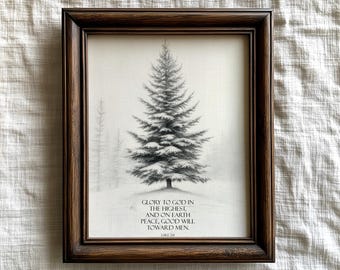Christmas Tree Sketch Print | Luke 2:14 Scripture Wall Art (Digital Download)