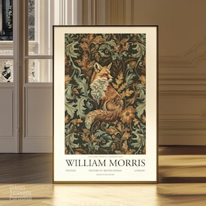 William Morris Wild Animal Wall Art, Fox Art Print, Vintage Country Botanical Gift For Her, Textiles Art Nouveau Decor Digital Download